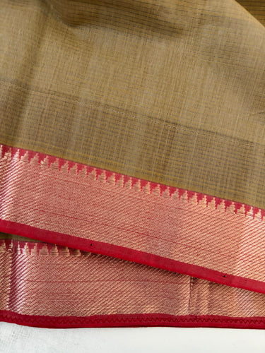 Handwoven Mangalgiri Cotton Saree | Light Brown | Gold & Silver Zari | Handwoven | Ships from California